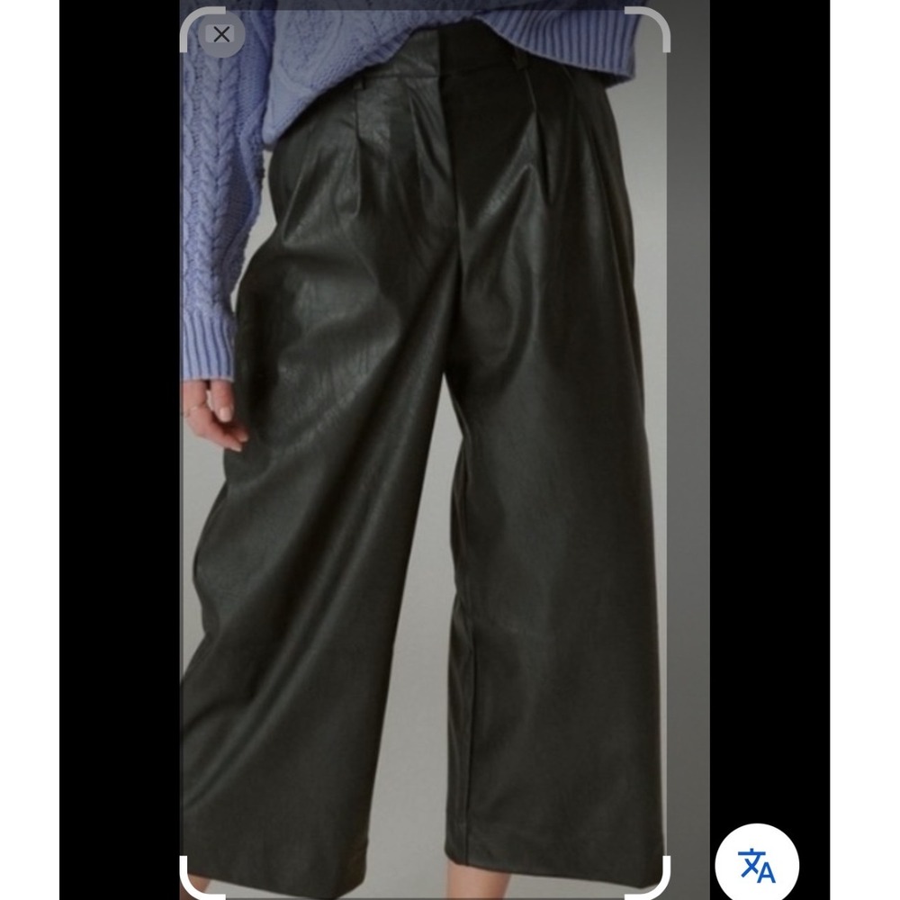 Lucky Brand Faux Leather Wide Leg Cropped Pleated Trousers Size 4 High Rise